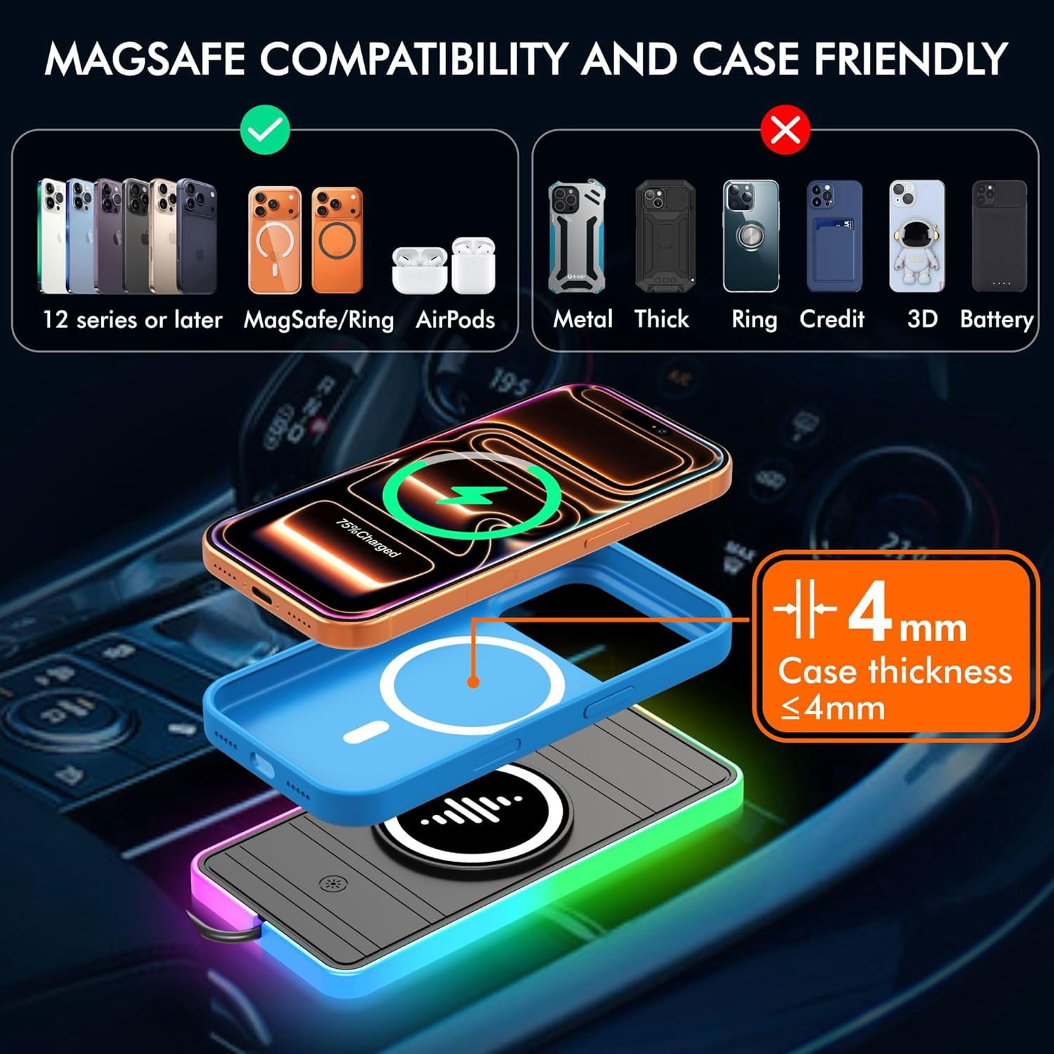 15W Magnetic Wireless Car Char - Wireless Car Charger Mount Fast Charging 评论和价格