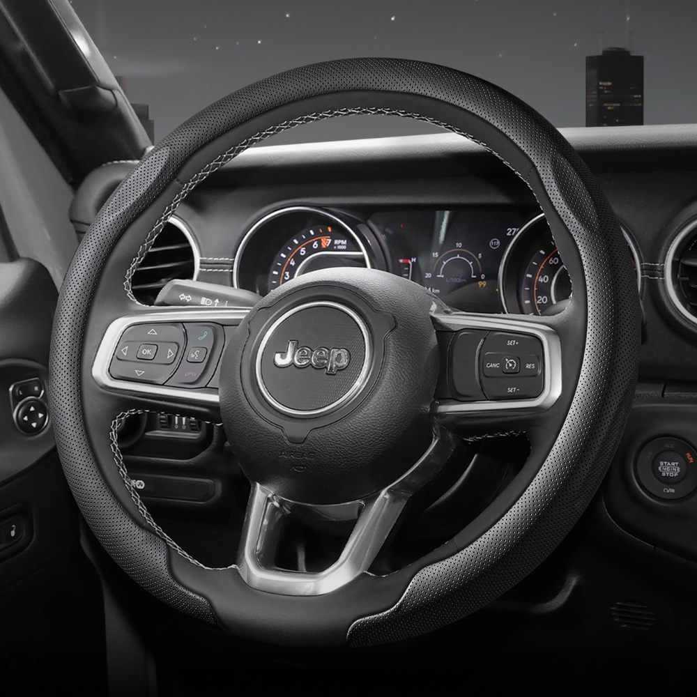 Suitable for Jeep Nappa Leathe - Car Steering Wheel Cover Anti Slip Breathable 评论和价格